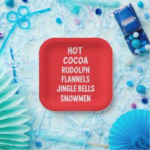 Assiettes En Carton Cacao Chaud Rudolph Flanelle Jingle Bells Père Noë