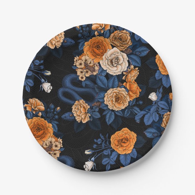 Assiettes En Carton Caché en rose, orange et bleu (Devant)