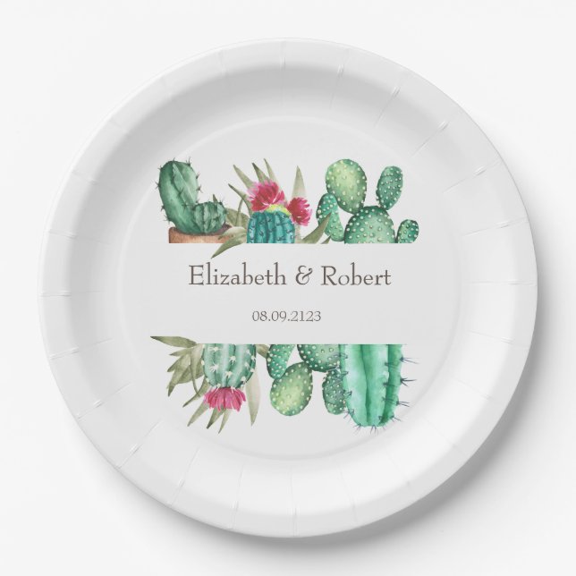 Assiettes En Carton Cactus aquarelle (Devant)