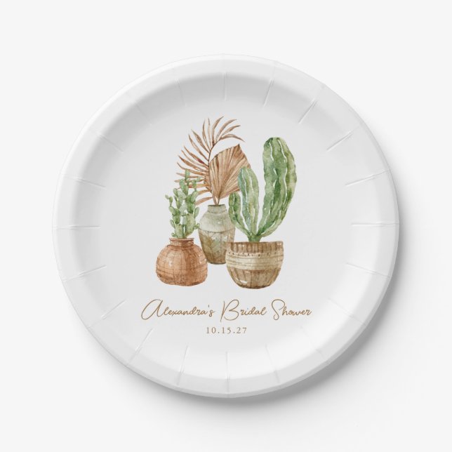 Assiettes En Carton Cactus aquarelle Boho Pampas Plante Enterrement de (Devant)