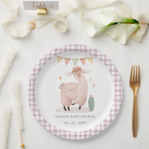 Assiettes En Carton Cactus Boho Llama mignonne violet plaid Baby showe