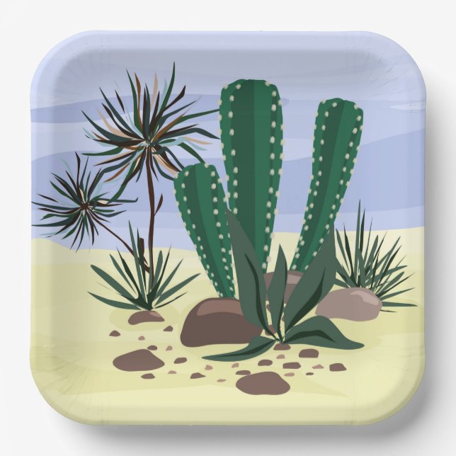 Assiettes En Carton Cactus, succulentes . (Recto)