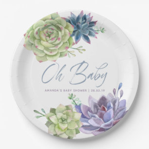 Assiettes En Carton Cactus succulents désertiques à l'aquarelle Baby S