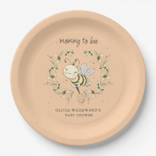 Assiettes En Carton Cadeau de Baby Shower pour Maman Abeille en Pêche