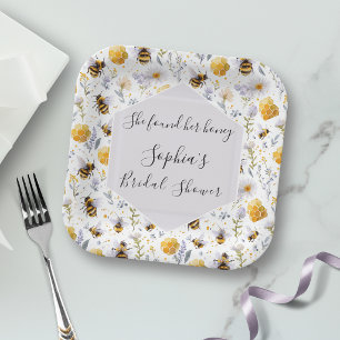 Assiettes En Carton Cadeau de Mariage Elle a Trouvé Son Miel Abeilles 