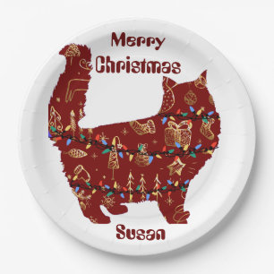 Assiettes En Carton cadeau de Noël de chat, personnaliser nom personna