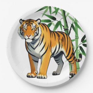 Assiettes En Carton Cadeau de tigre de dessin animé Tigre amateur Oran