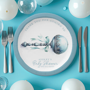 Assiettes En Carton Cadeau élégant bleu hochet garçon Baby Shower