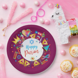 Assiettes En Carton Cadeaux de panier de Pourim heureux, décoration, o