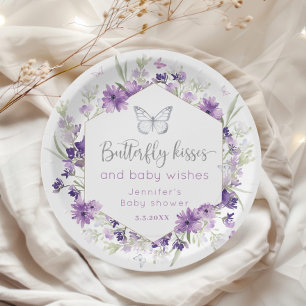 Assiettes En Carton Cadeaux papillon argent violet pour Baby shower