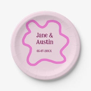 Assiettes En Carton Cadre de bordure de mariage rétro pastel rose nom