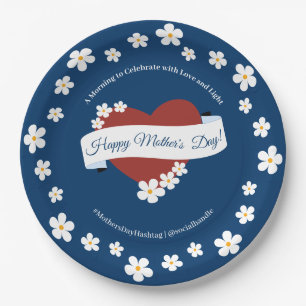 Assiettes En Carton Cadre de fleurs en forme de cœur Joyeuse fête des 