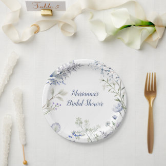 Assiettes En Carton Cadre de fleurs sauvages bleu aquarelle pour la do