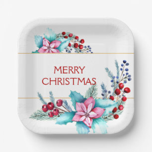 Assiettes En Carton Cadre de Noël aquarelle