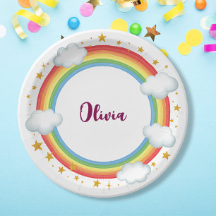 Assiettes En Carton Cadre de nom arc-en-ciel pour filles