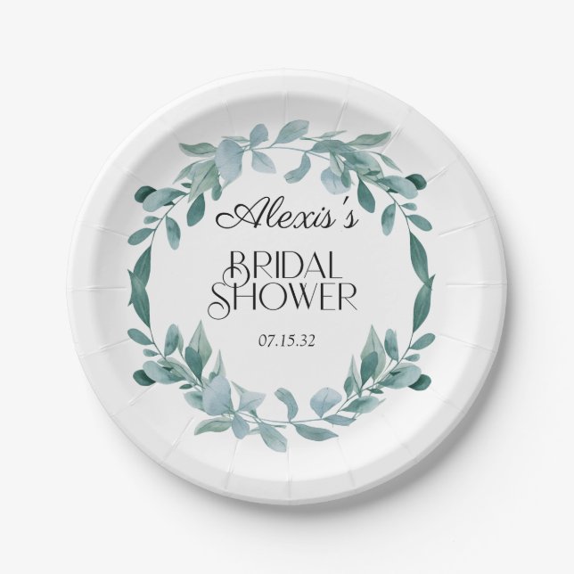 Assiettes En Carton Cadre de verdure d'eucalyptus vert bleu pour Baby  (Devant)