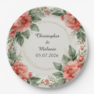 Assiettes En Carton Cadre floral à l'aquarelle élégant