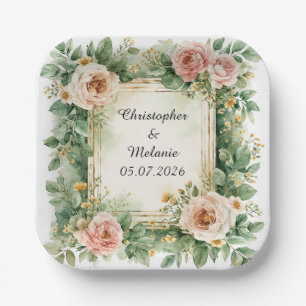 Assiettes En Carton Cadre floral à l'aquarelle élégant