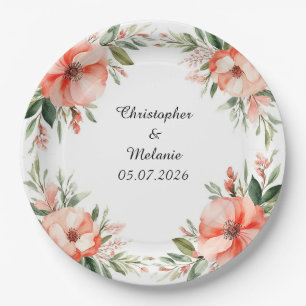 Assiettes En Carton Cadre floral à l'aquarelle élégant