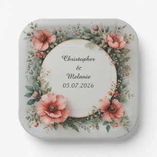 Assiettes En Carton Cadre floral à l'aquarelle élégant