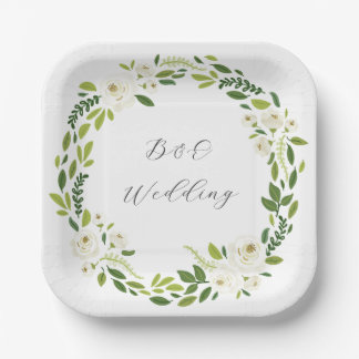 Assiettes En Carton Cadre floral de rose blanche de luxe 