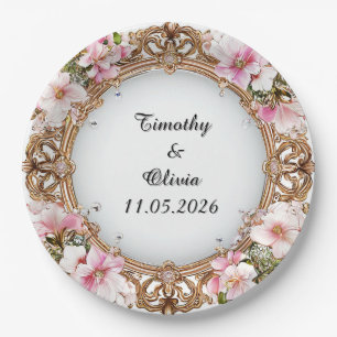 Assiettes En Carton Cadre floral élégant et orné pour mariage