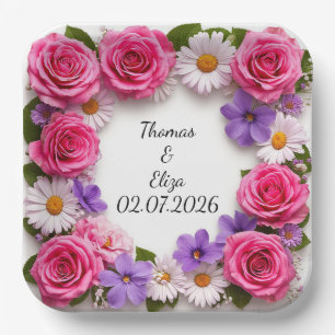 Assiettes En Carton Cadre floral lumineux avec roses