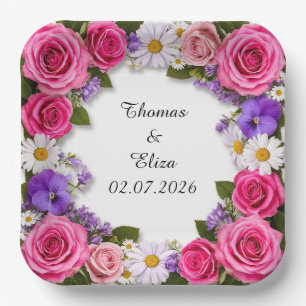Assiettes En Carton Cadre floral lumineux avec roses
