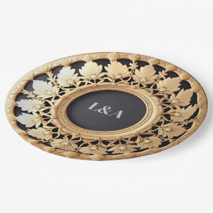 Assiettes En Carton Cadre ornemental doré élégant avec détails floraux