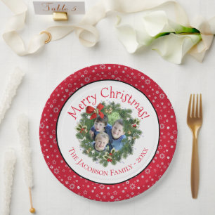 Assiettes En Carton Cadre photo de couronne de Noël amusant Fête de No