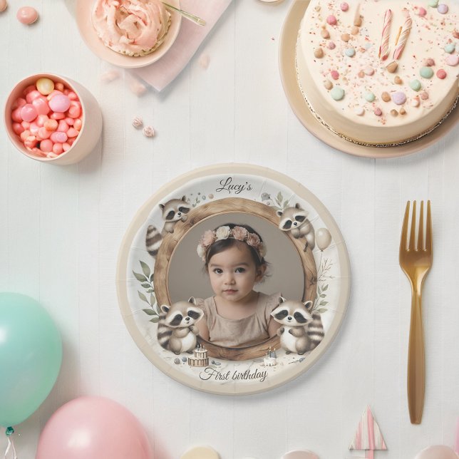 Assiettes En Carton Cadre photo Raccoon pour les fêtes d'anniversaire  (Créateur téléchargé)