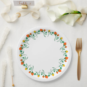 Assiettes En Carton Cadre rond floral avec fleurs de rose jaune et rou