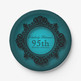 Assiettes En Carton Cadre vintage en bleu - Plaques papier 95e anniver