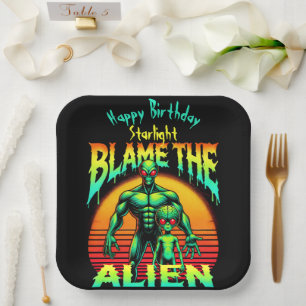 Assiettes En Carton Cadres de coucher de soleil vibrant Alien vert
