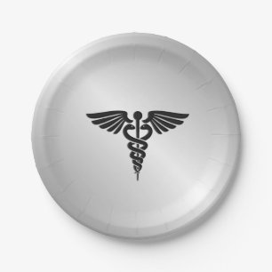Assiettes En Carton Caducée Médicale en argent