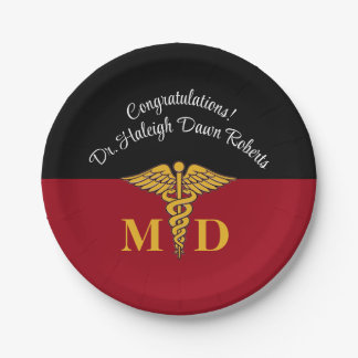 Assiettes En Carton Caduceus Red & Black Médicale School Graduation