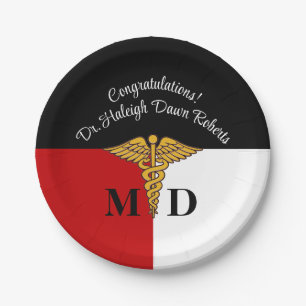 Assiettes En Carton Caduceus Red/White/Black Médicale School Graduatio