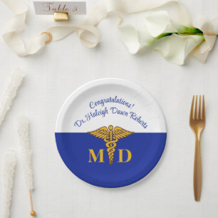 Assiettes En Carton Caduceus Royal Blue Médicale School Graduation
