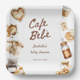 Assiettes En Carton Cafe Bebe Bébé Prépare du Café Brun Baby Shower