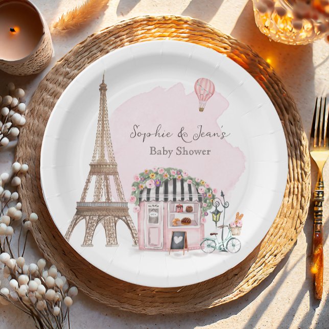Assiettes En Carton Café Français Bonjour Bebe Paris Tea Baby shower (Créateur téléchargé)