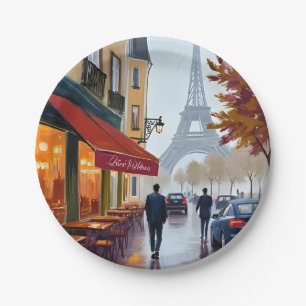 Assiettes En Carton Café Français Paris Tour Eiffel Aquarelle