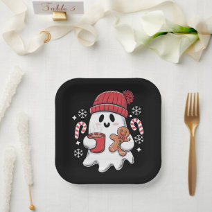Assiettes En Carton Café glacé fantôme mignon de Noël Café rétro Xmas