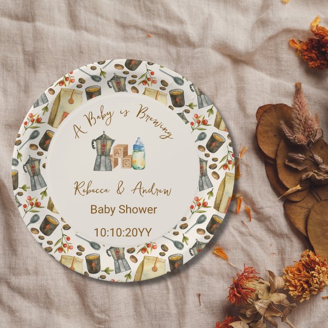 Assiettes En Carton Café Un bébé brasse du Baby shower (Créateur téléchargé)