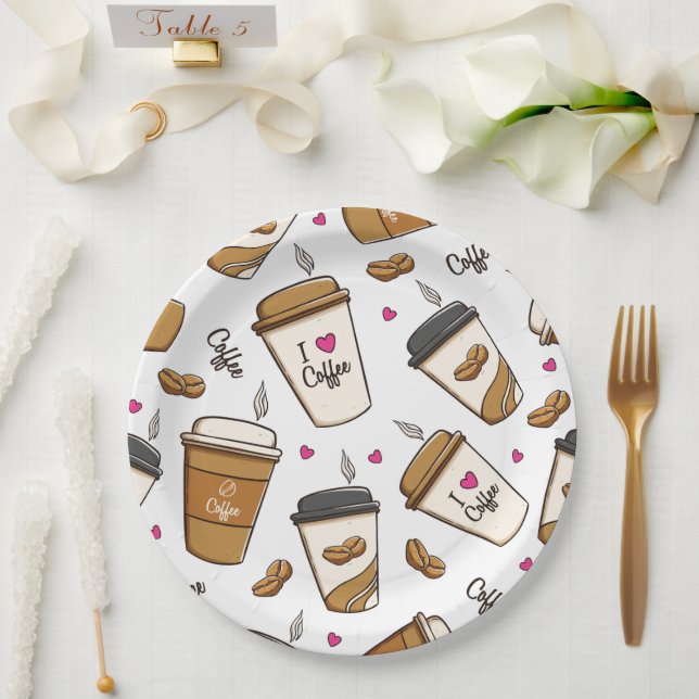 Assiettes En Carton Cafés, Fèves de café, Amateur de café, Coeurs (Mariage)