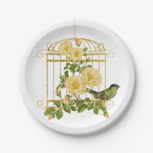 Assiettes En Carton Cage d'oiseaux avec des Roses et une plaque de pap