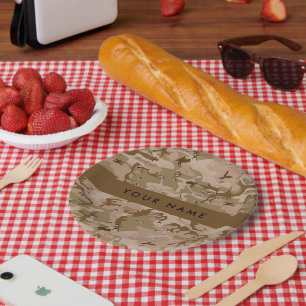 Assiettes En Carton Cailloux du Camouflage du désert, Votre nom, Perso