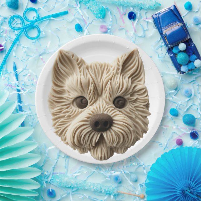 Assiettes En Carton Cairn Terrier 3D inspiré (Fête)