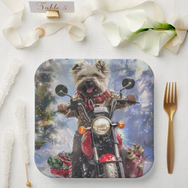 Assiettes En Carton Cairn Terrier Chien équitation Moto Noël (Mariage)