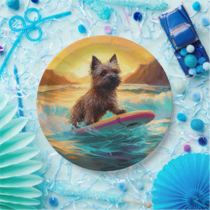 Assiettes En Carton Cairn Terrier Plage Surf Peinture