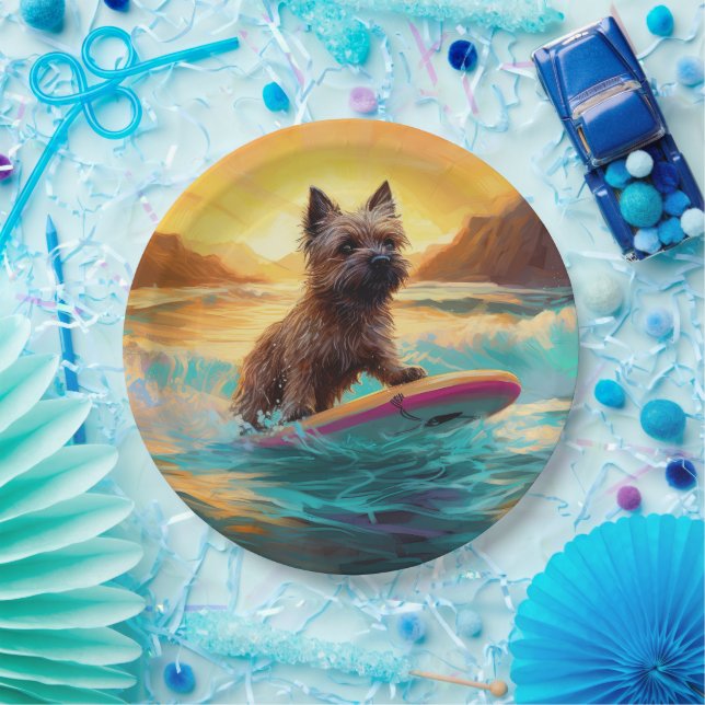 Assiettes En Carton Cairn Terrier Plage Surf Peinture (Fête)
